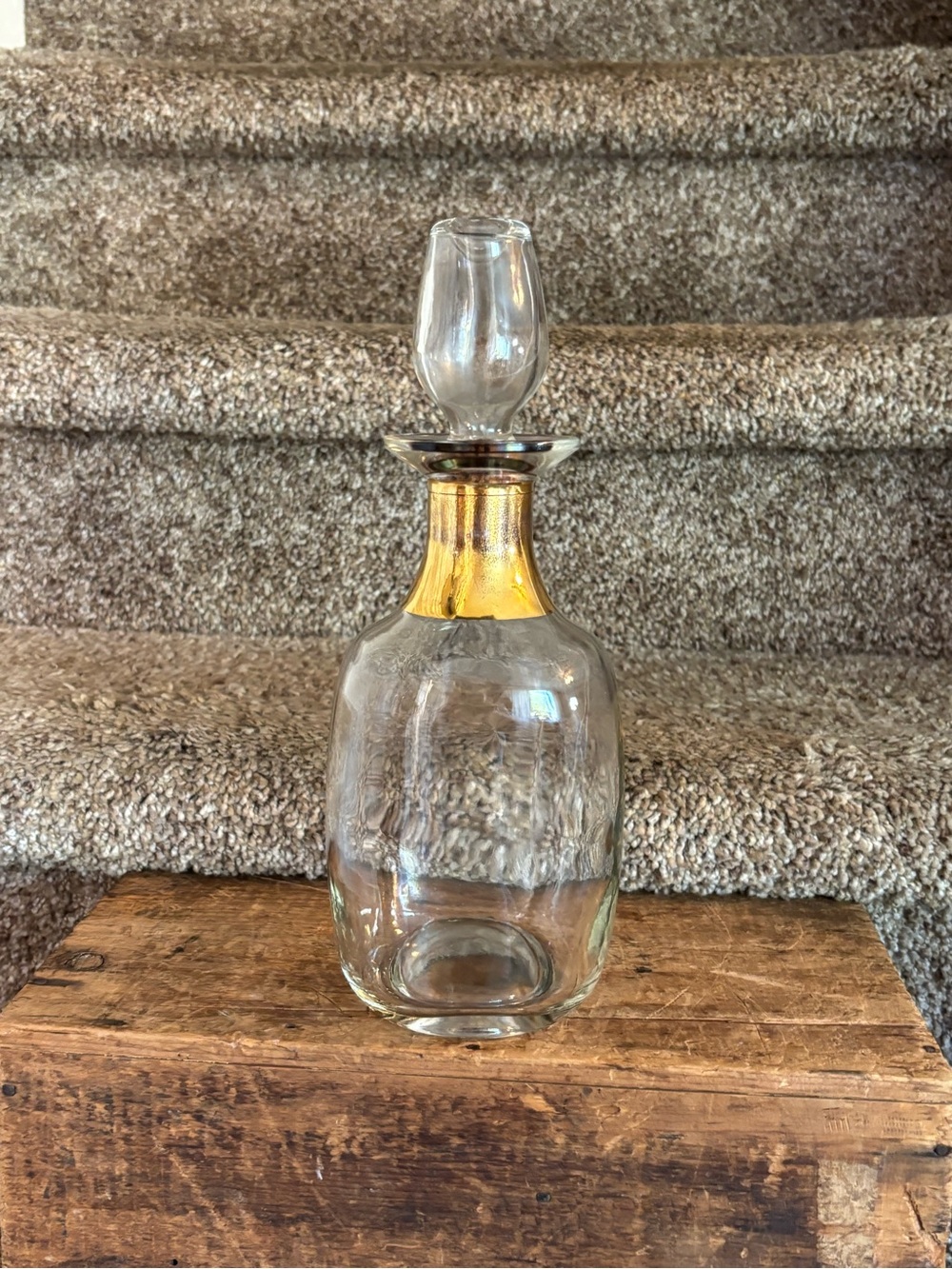Clear Glass Decanter with Gold Accent Stopper
